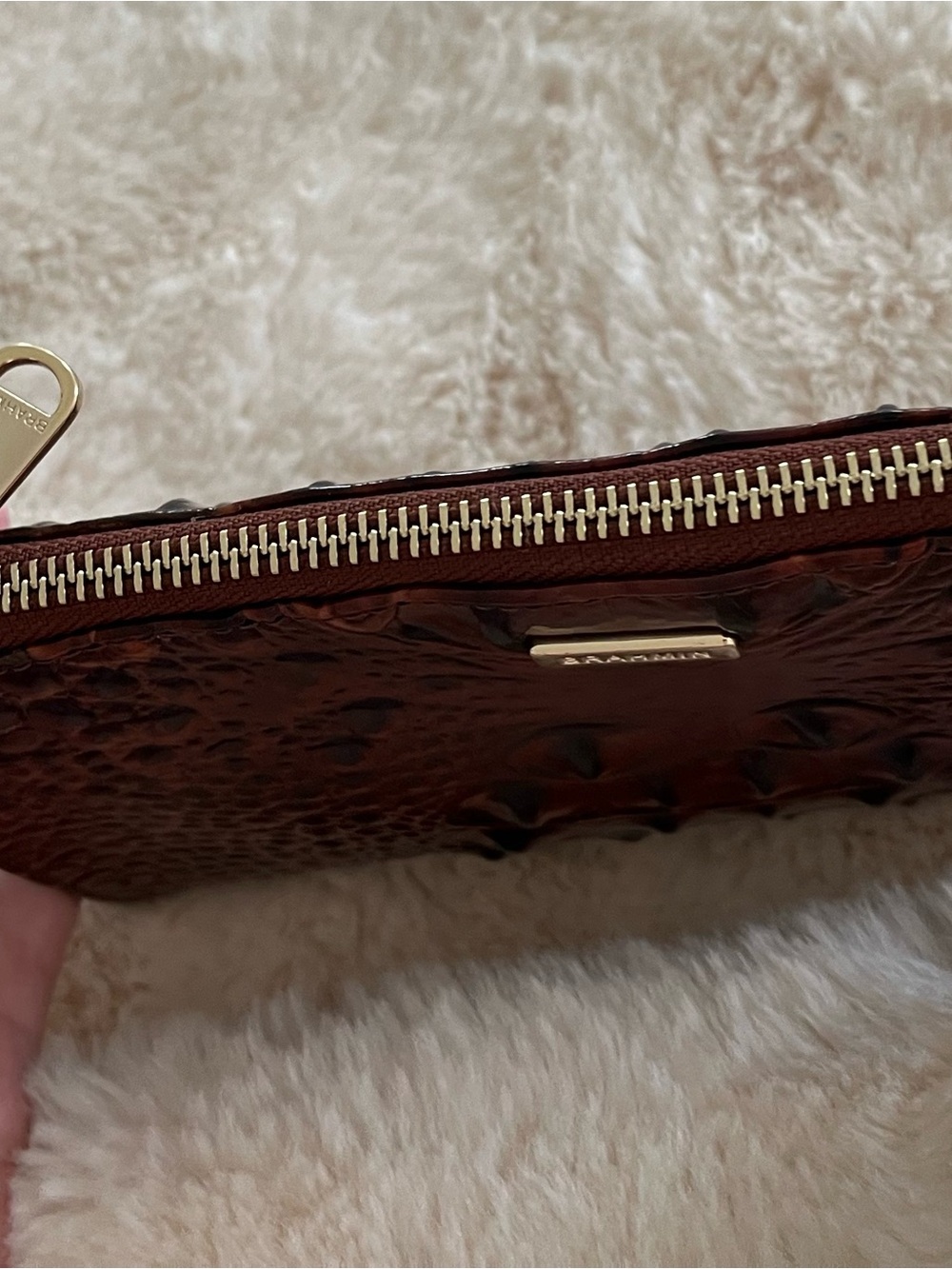 Brahmin Daisy Croc-Embossed Brown Wristlet with Gold Hardware - Picture 8 of 15